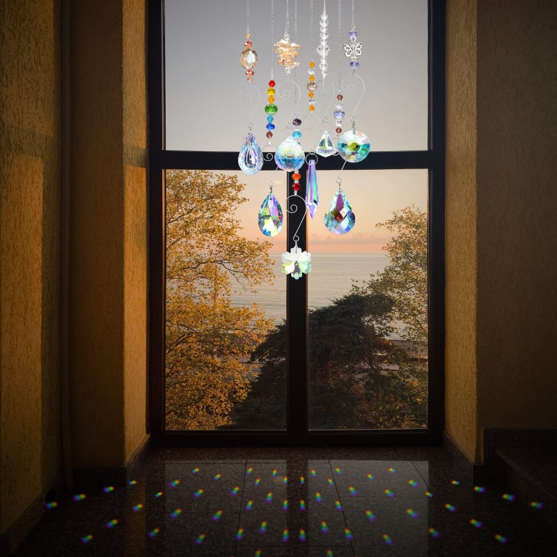 Rifny Crystal Suncatchers  RIFNY Hanging Crystals Ornament Sun Catcher with Chain  9 Pack Glass Beads Ball Prisms Pendant Rainbow Maker for Window Home Office Garden Decoration - Image 4